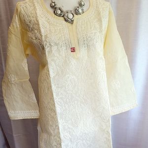 White Beige Orange Chikankari short Kurti